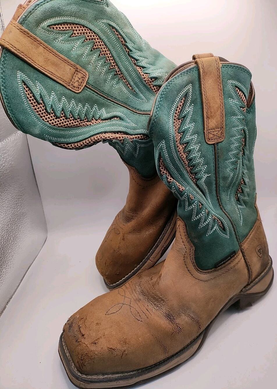 Ariat Trace Work Boots Womens 9B Brown Teal Waterproof Composite Toe ASTM F2413